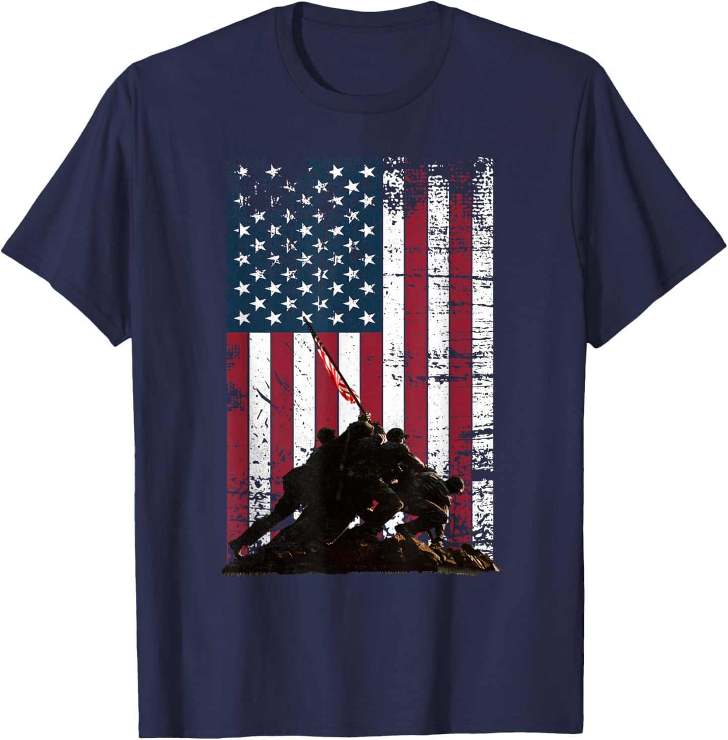 Iwo Jima Flag Raising Distressed US Flag WWII Veterans T-Shirt - T-Shirt | Navy