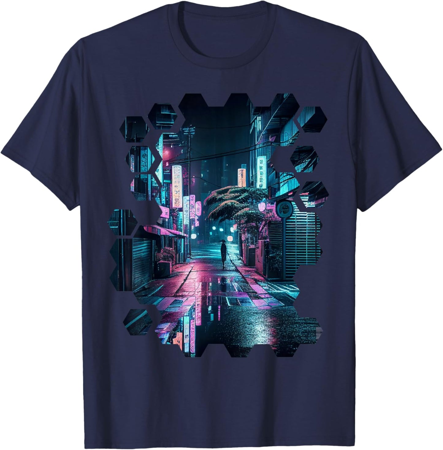 Vaporwave Aesthetic Streets of Tokyo by Night Tokyo Art T-Shirt - T-Shirt | Navy