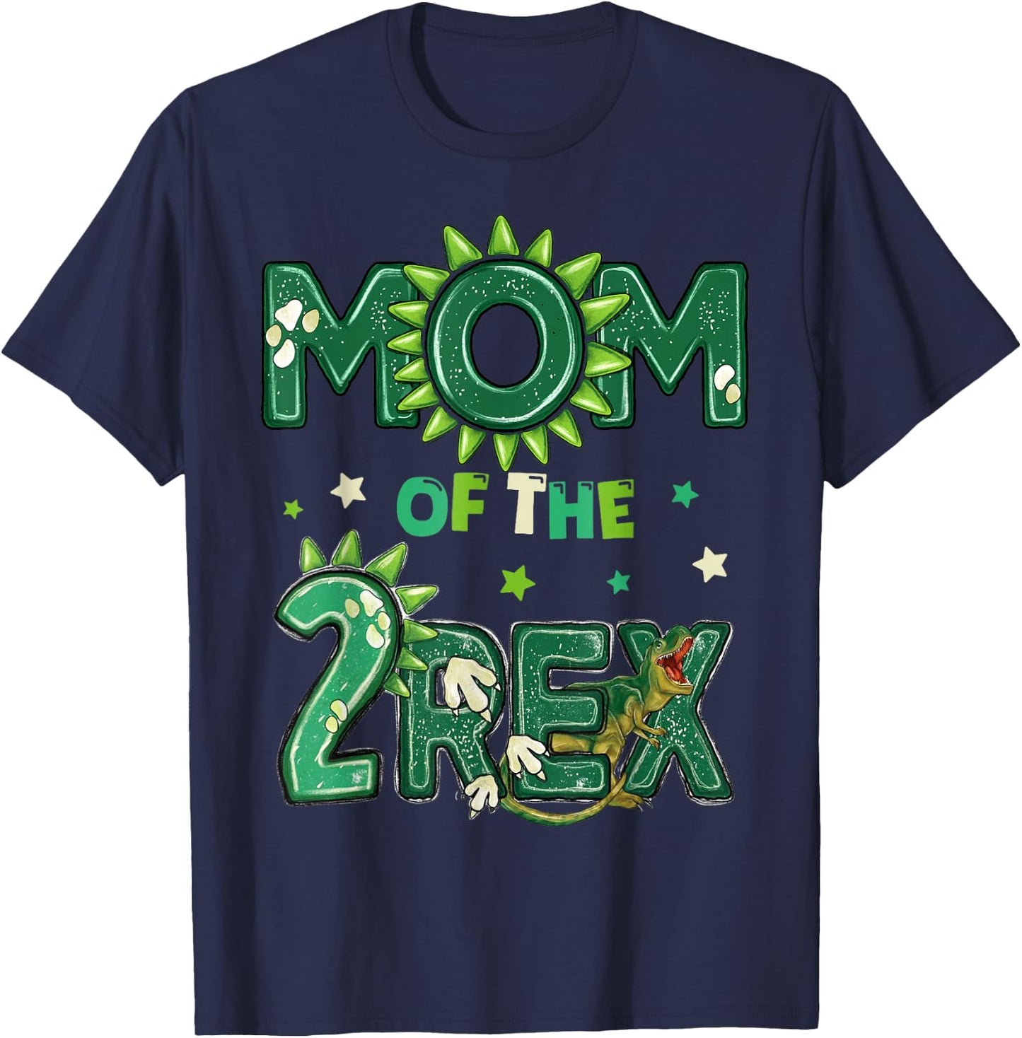 Mom of The Two Rex Birthday Dinosaur Family Matching T-Shirt - T-Shirt | Navy