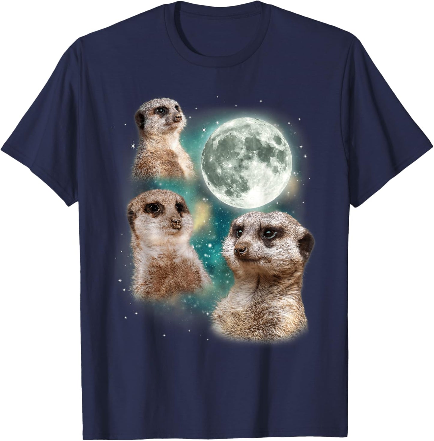 Three Meerkats Moon | African Desert Wildlife Parody T-Shirt - T-Shirt | Navy