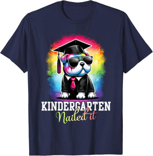 Kindergarten Nailed It Graduation Bulldog Class Of 2025 Men Women Kids T-Shirt - T-Shirt | Navy