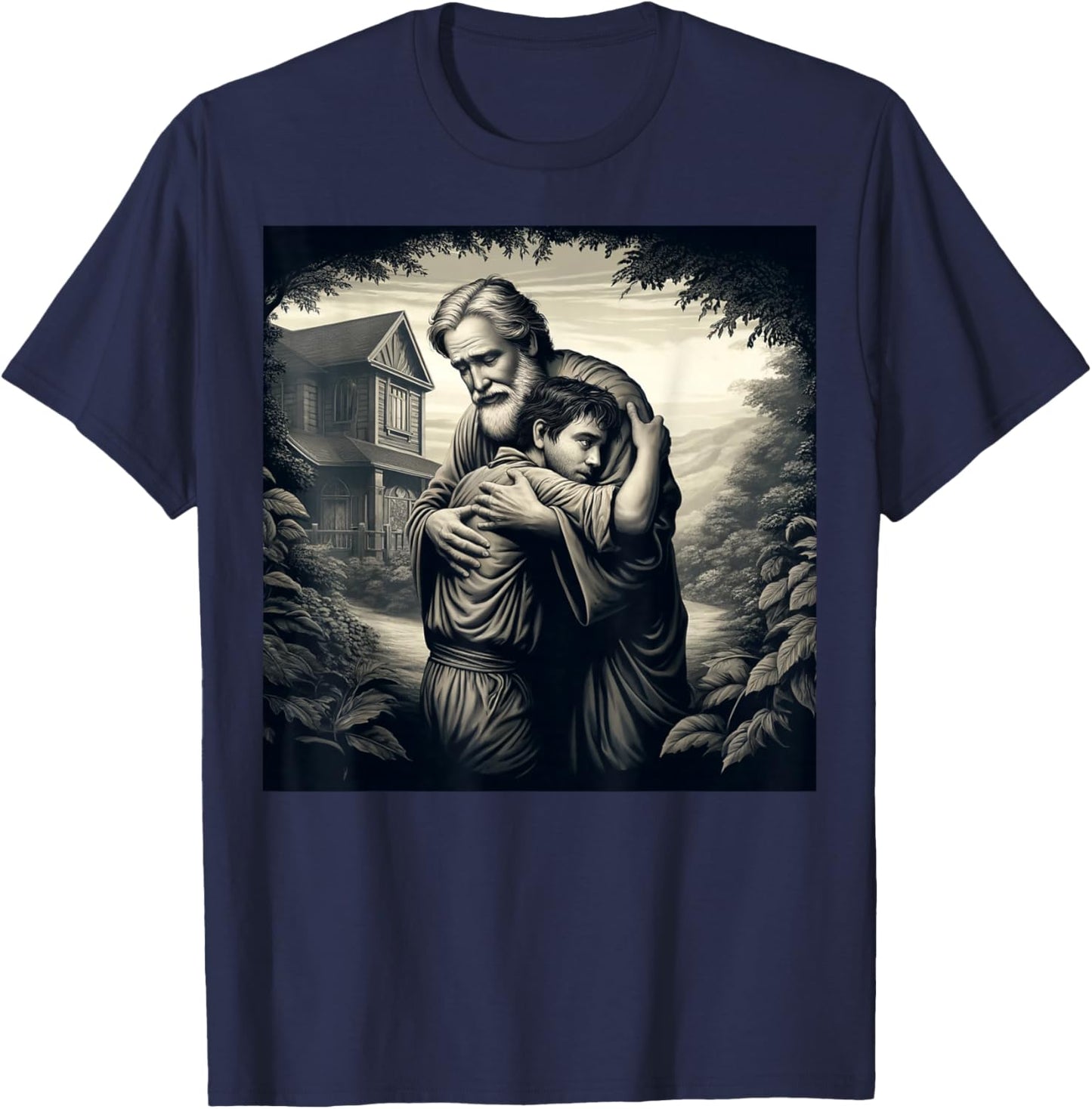 The Prodigal Son: father embracing his returned son: Luke 15 T-Shirt - T-Shirt | Navy