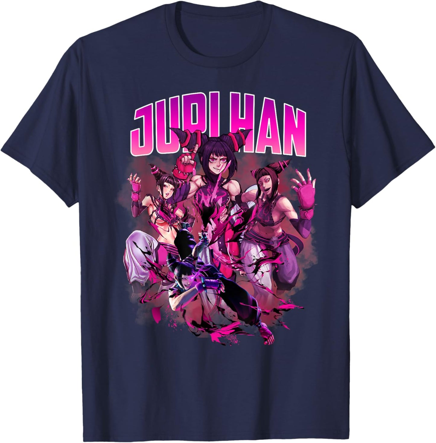 Game Character Juri Han Collage Style 90's Vintage T-Shirt - T-Shirt | Navy