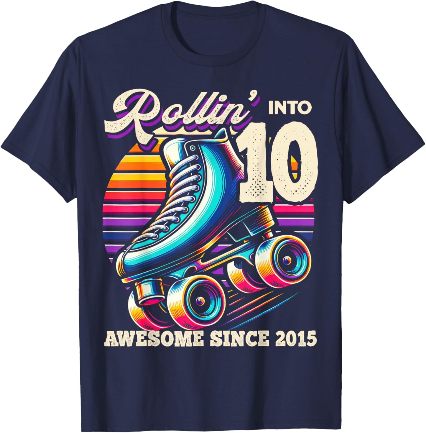 Birthday Roller Skating 10th Girl Rollin into 10 Skate Party T-Shirt - T-Shirt | Navy