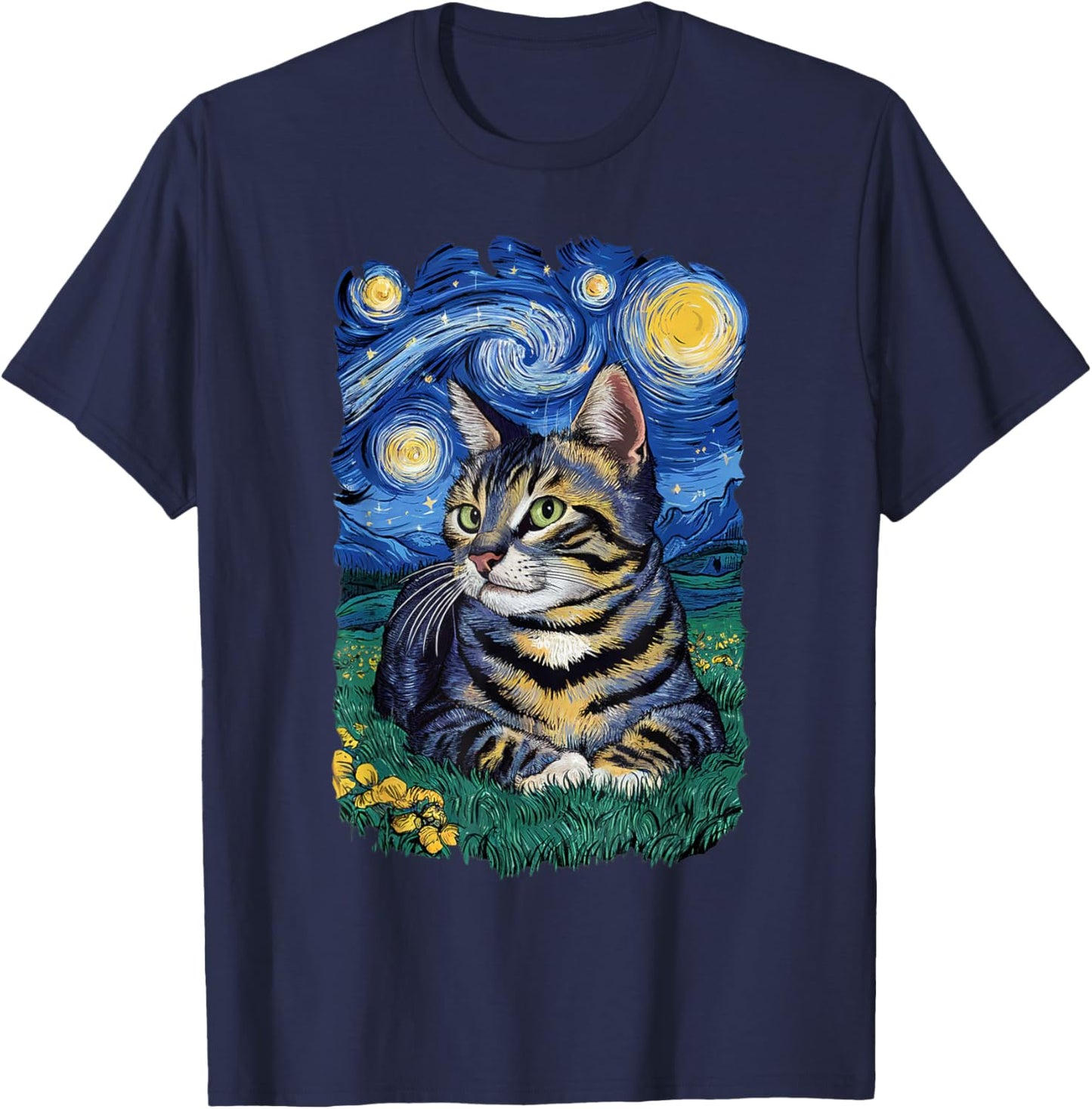 Van Gogh Cat Gifts Tabby Cat Owner Cat Lady T-Shirt - T-Shirt | Navy