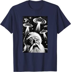 Santa UFO | Funny Invasion Meme Alien Santa Claus UFO Selfie T-Shirt - T-Shirt | Navy