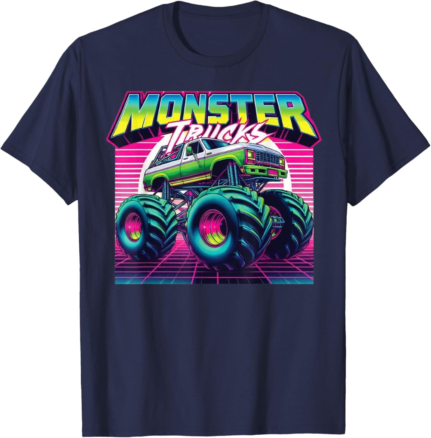 Monster Truck Birthday Party Retro Monster Trucks T-Shirt - T-Shirt | Navy
