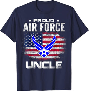 Proud Air Force Uncle With American Flag Gift Veteran T-Shirt - T-Shirt | Navy