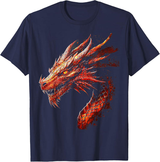 Red Dragon Pattern Mythical Art Red Dragon , Black, S T-Shirt - T-Shirt | Navy