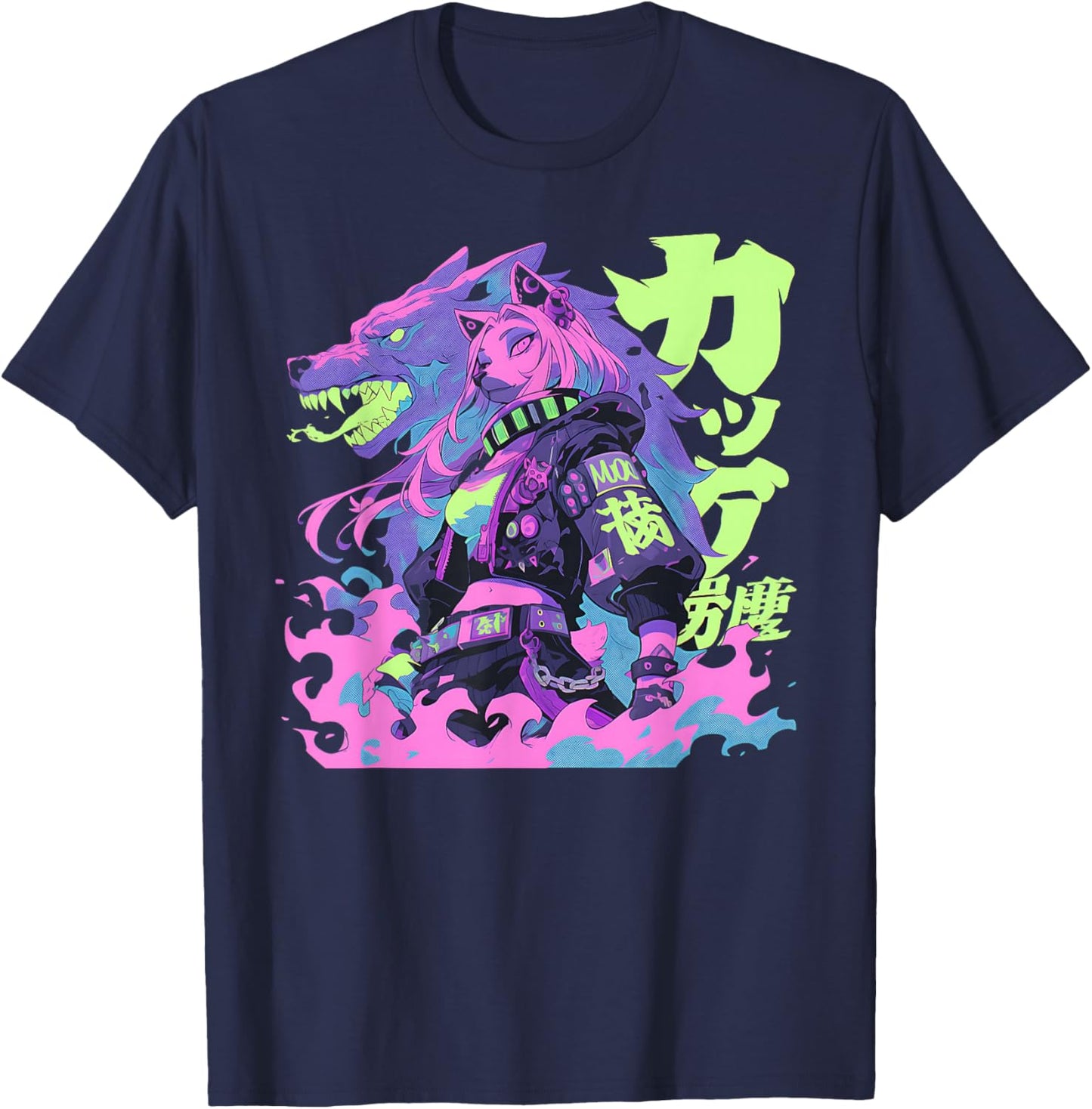 Goth Grunge Demon Anime Furry Wolf Horror Alt Aesthetic T-Shirt - T-Shirt | Navy