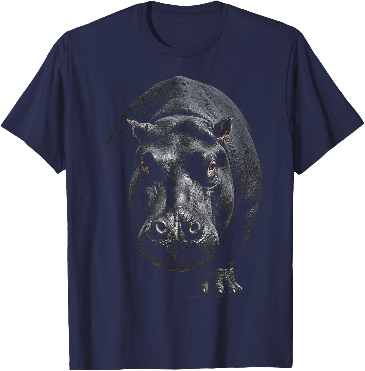 Hippo Portrait Art Animal Illustration Graphic Hippo T-Shirt - T-Shirt | Navy