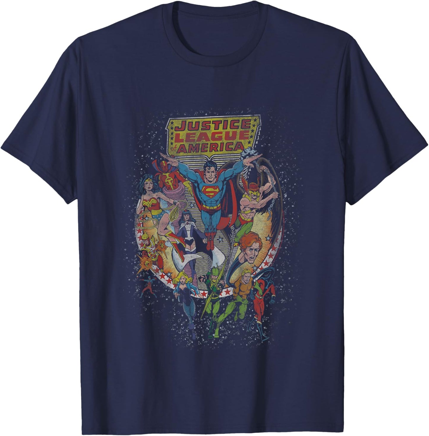 Kids DC Comics Justice League Group Shot Distressed Poster T-Shirt - T-Shirt | Navy