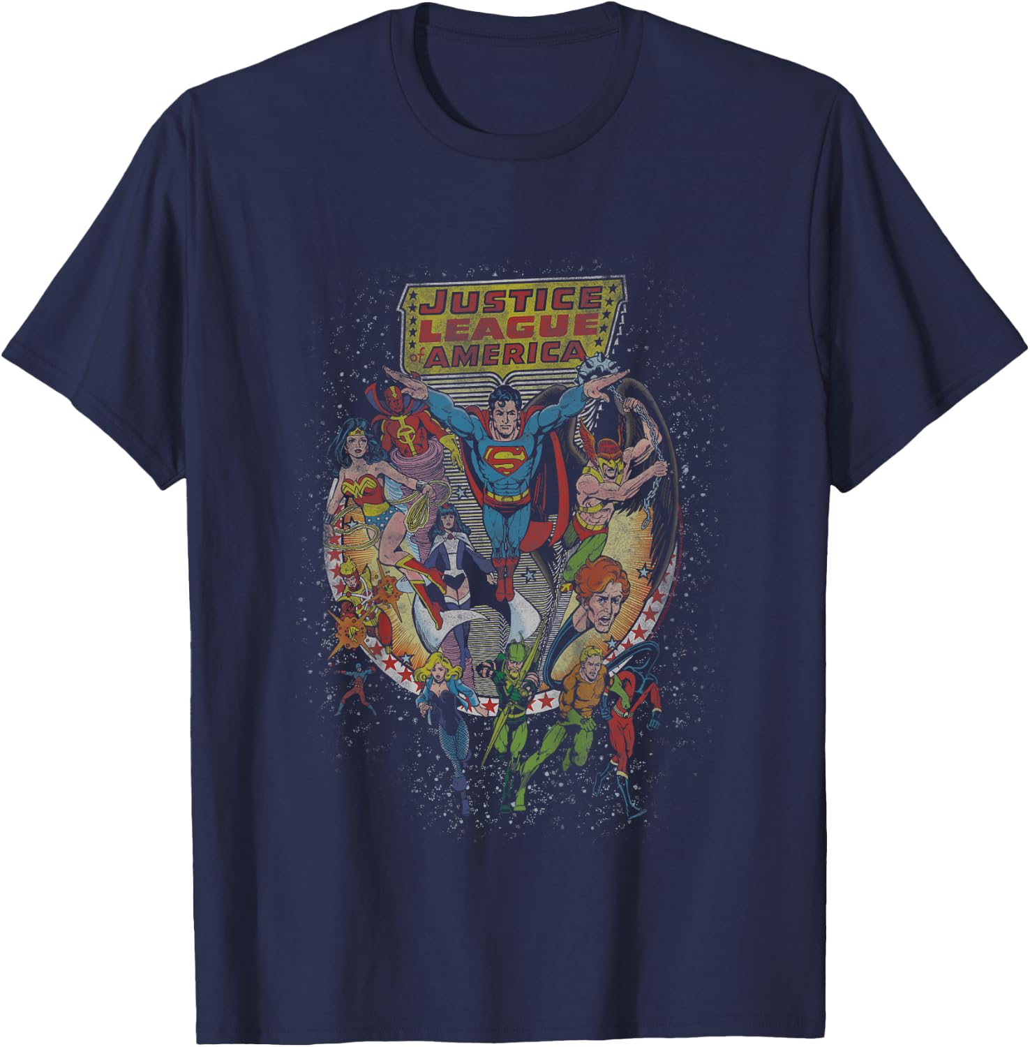 Kids DC Comics Justice League Group Shot Distressed Poster T-Shirt - T-Shirt | Navy