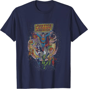 Kids DC Comics Justice League Group Shot Distressed Poster T-Shirt - T-Shirt | Navy