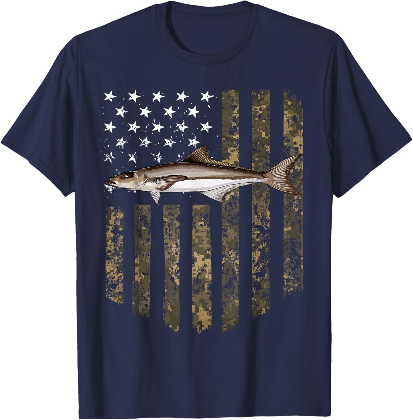 Camo American Flag Cobia Fishing 4th Of July T-Shirt - T-Shirt | Navy