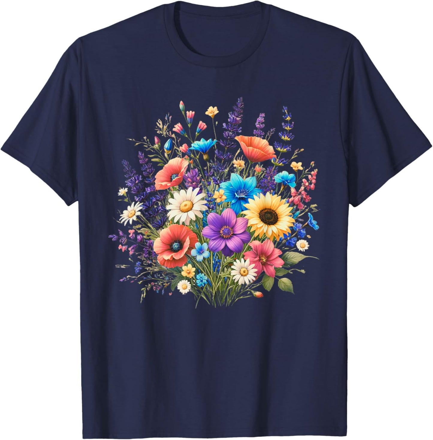 Wildflowers Flower Lover Floral Daisy Sunflower Botanical T-Shirt - T-Shirt | Navy