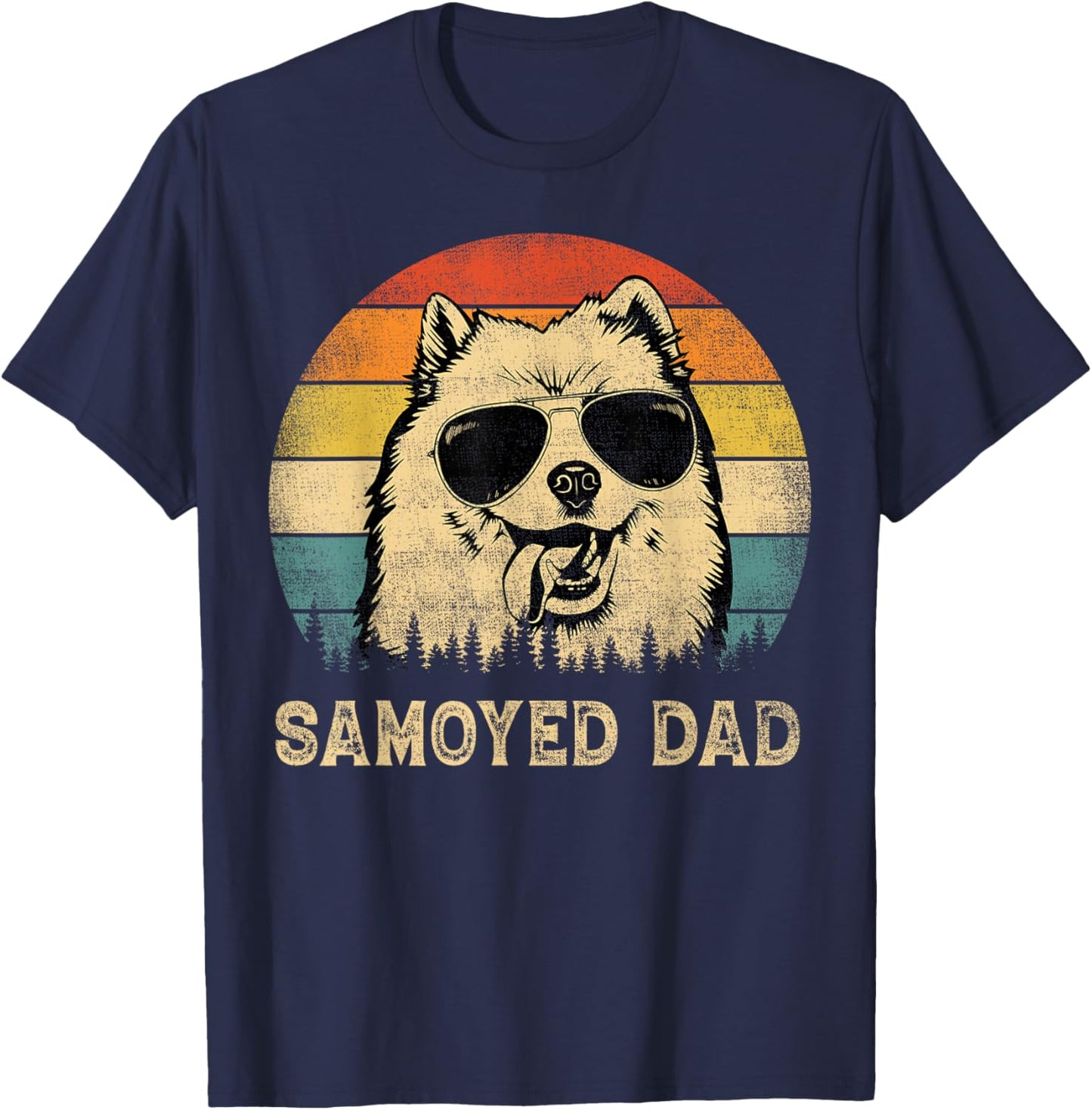 Vintage Samoyed Dad Dog Lovers Father's Day Men Women T-Shirt - T-Shirt | Navy
