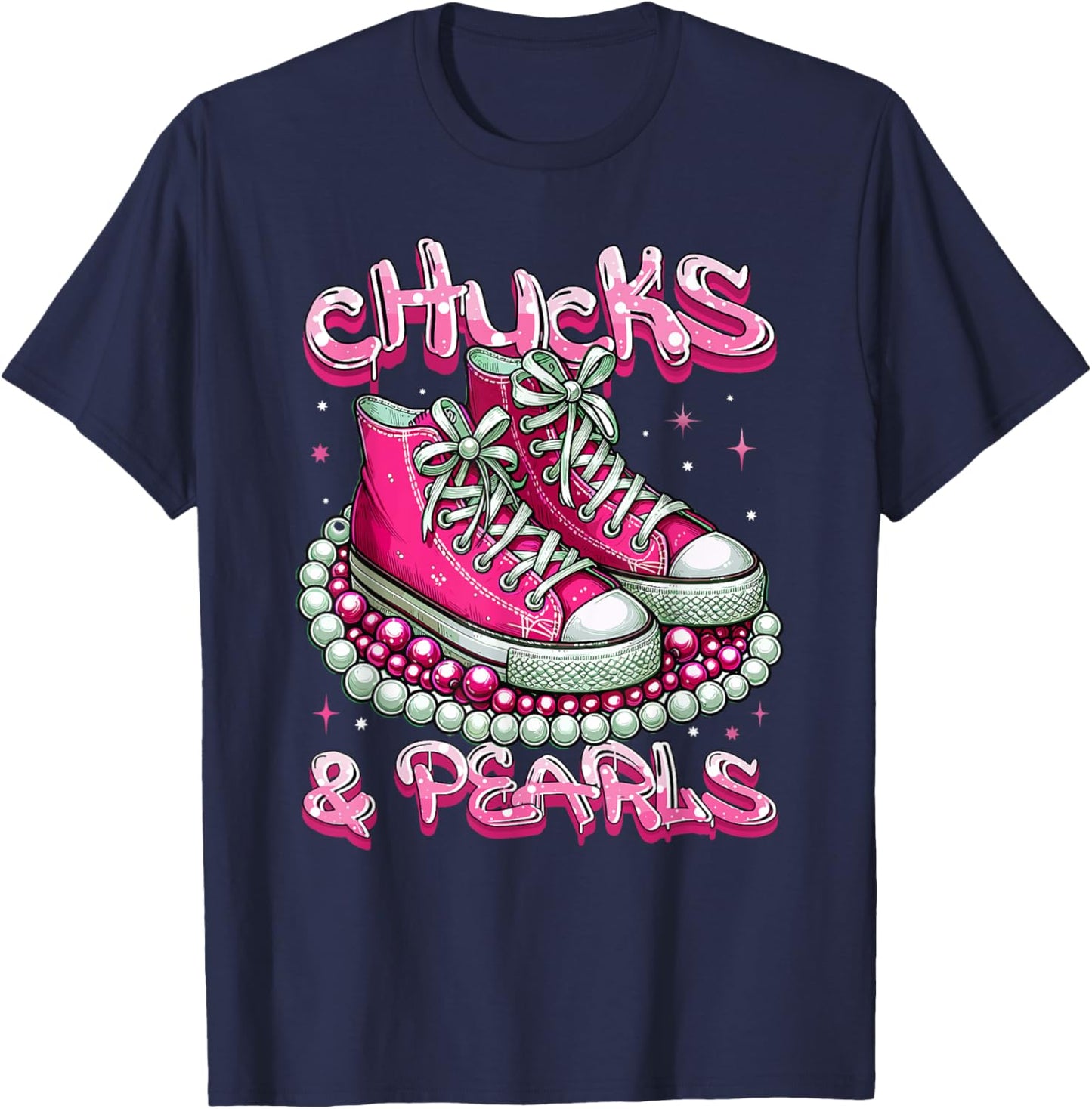 Pink Chucks And Pearls Women T-Shirt - T-Shirt | Navy