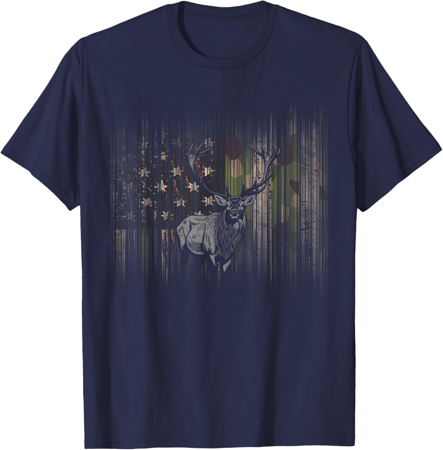 BASBO American Flag Camouflage Outdoor Antlers Elk Deer , Small, Black T-Shirt - T-Shirt | Navy