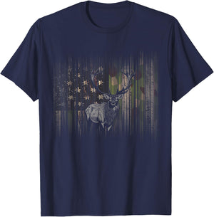 BASBO American Flag Camouflage Outdoor Antlers Elk Deer , Small, Black T-Shirt - T-Shirt | Navy