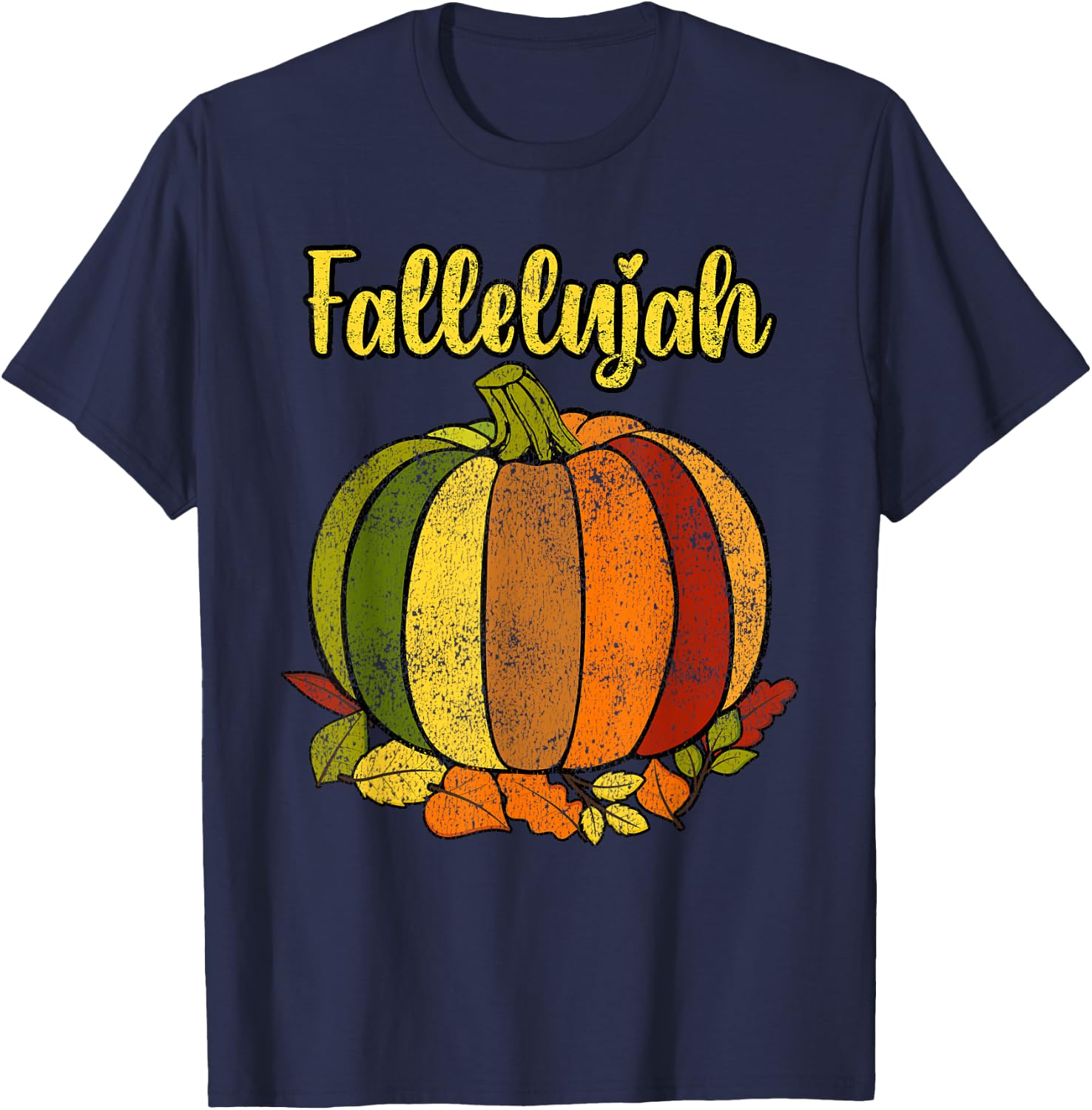Fallelujah Fall Pumpkin Retro Distressed Autumn Halloween T-Shirt - T-Shirt | Navy