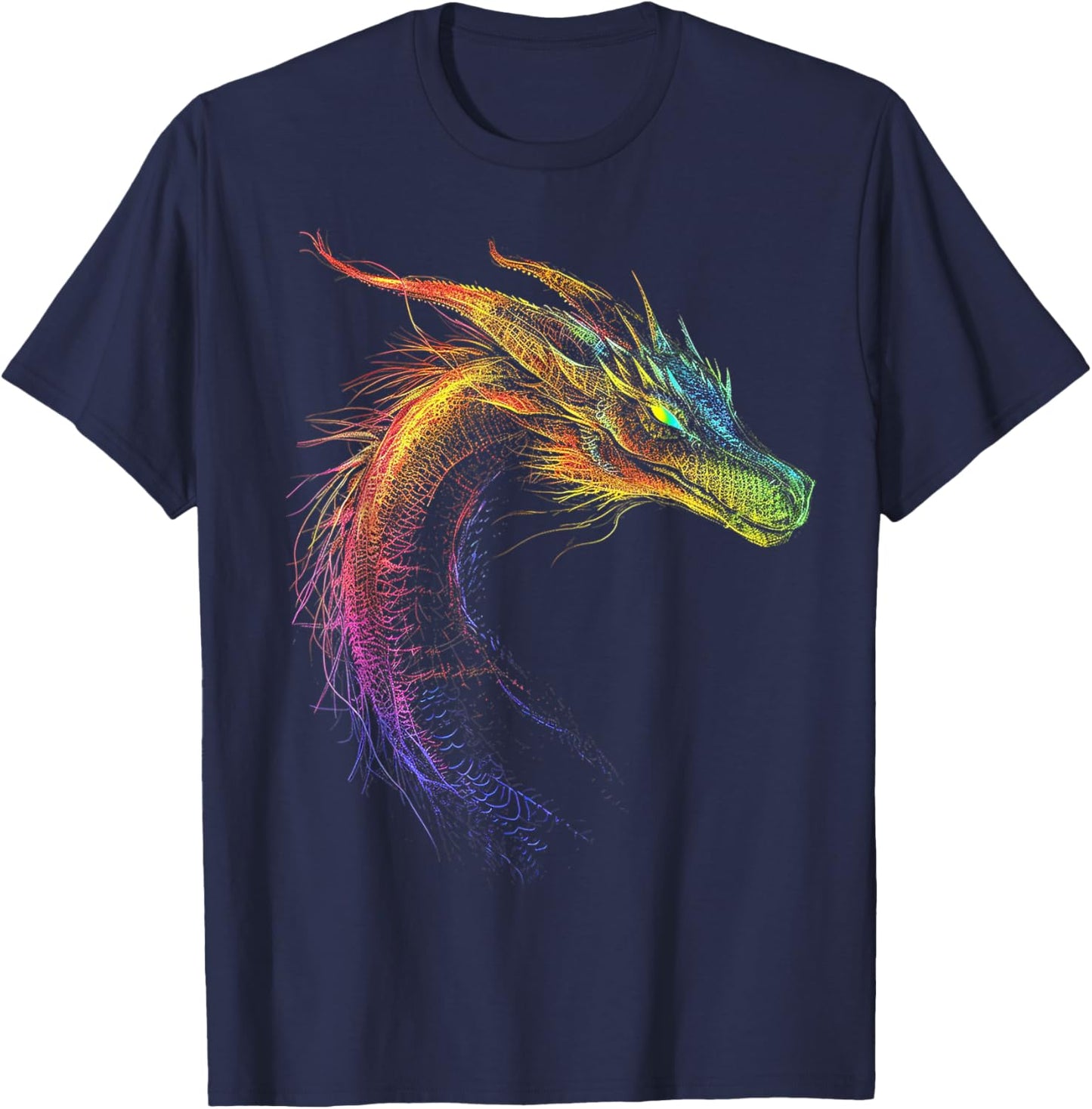 Dragon Drawing Colorful Animal Artwork Fantasy Dragon T-Shirt - T-Shirt | Navy