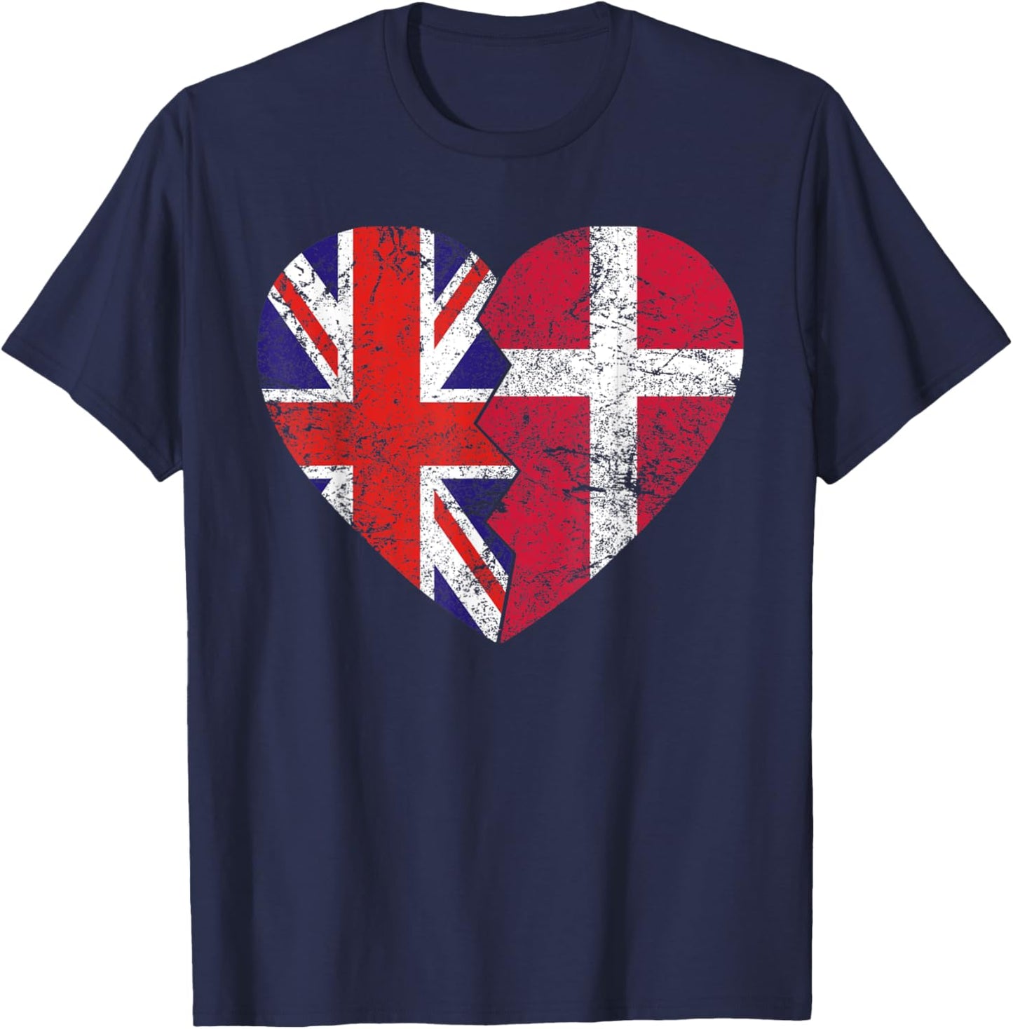 Danish British Flags Heart | United Kingdom Denmark Roots T-Shirt - T-Shirt | Navy