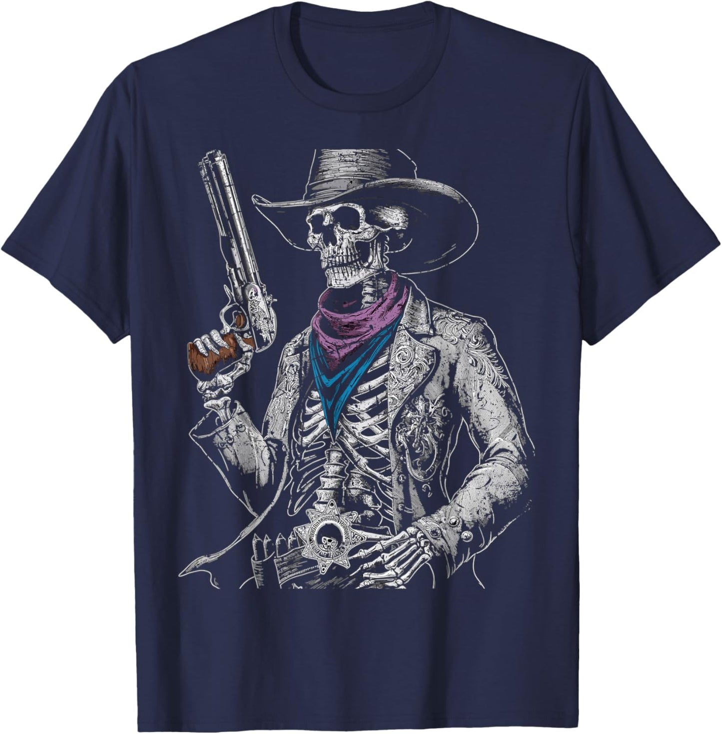 Outlaw Wild West Skeleton Cowboy Gunslinger T-Shirt - T-Shirt | Navy