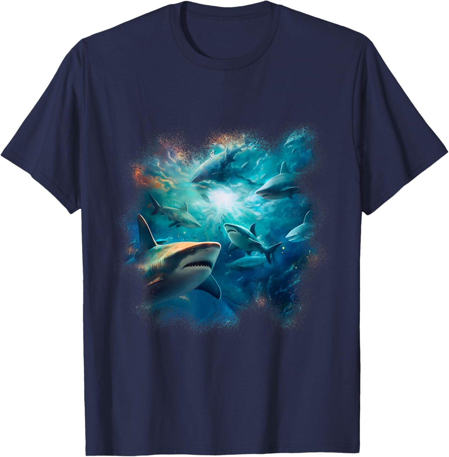Swimming Sharks Ocean Underwater Life T-Shirt - T-Shirt | Navy