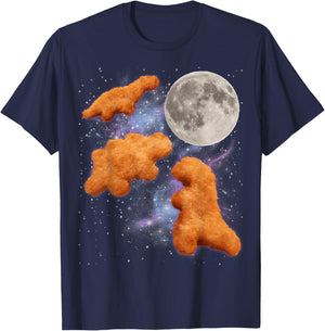 Three Chicken Nuggets Howl at Moon Funny Parody Dino Nugget T-Shirt - T-Shirt | Navy