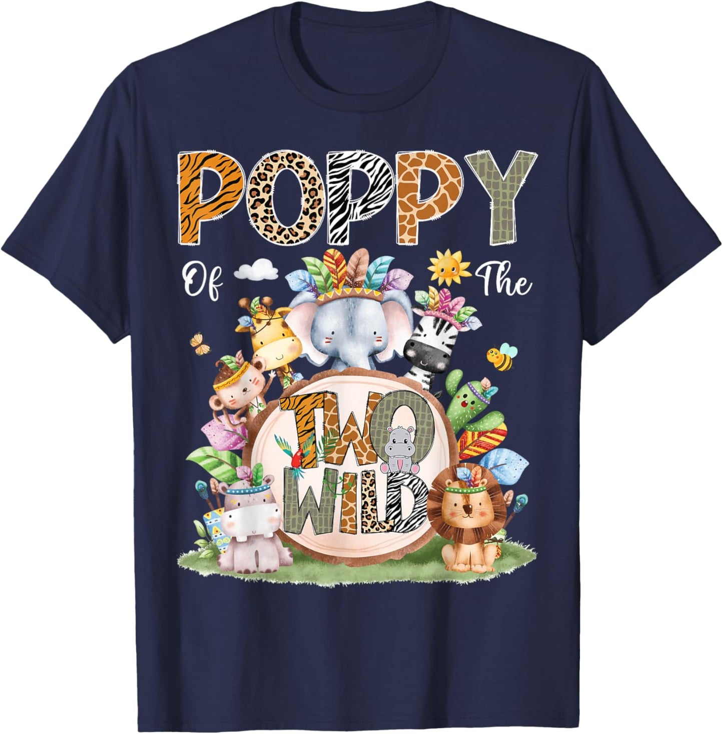 Poppy Of The Two Wild 2Nd Birthday Animal Safari Tribal T-Shirt - T-Shirt | Navy