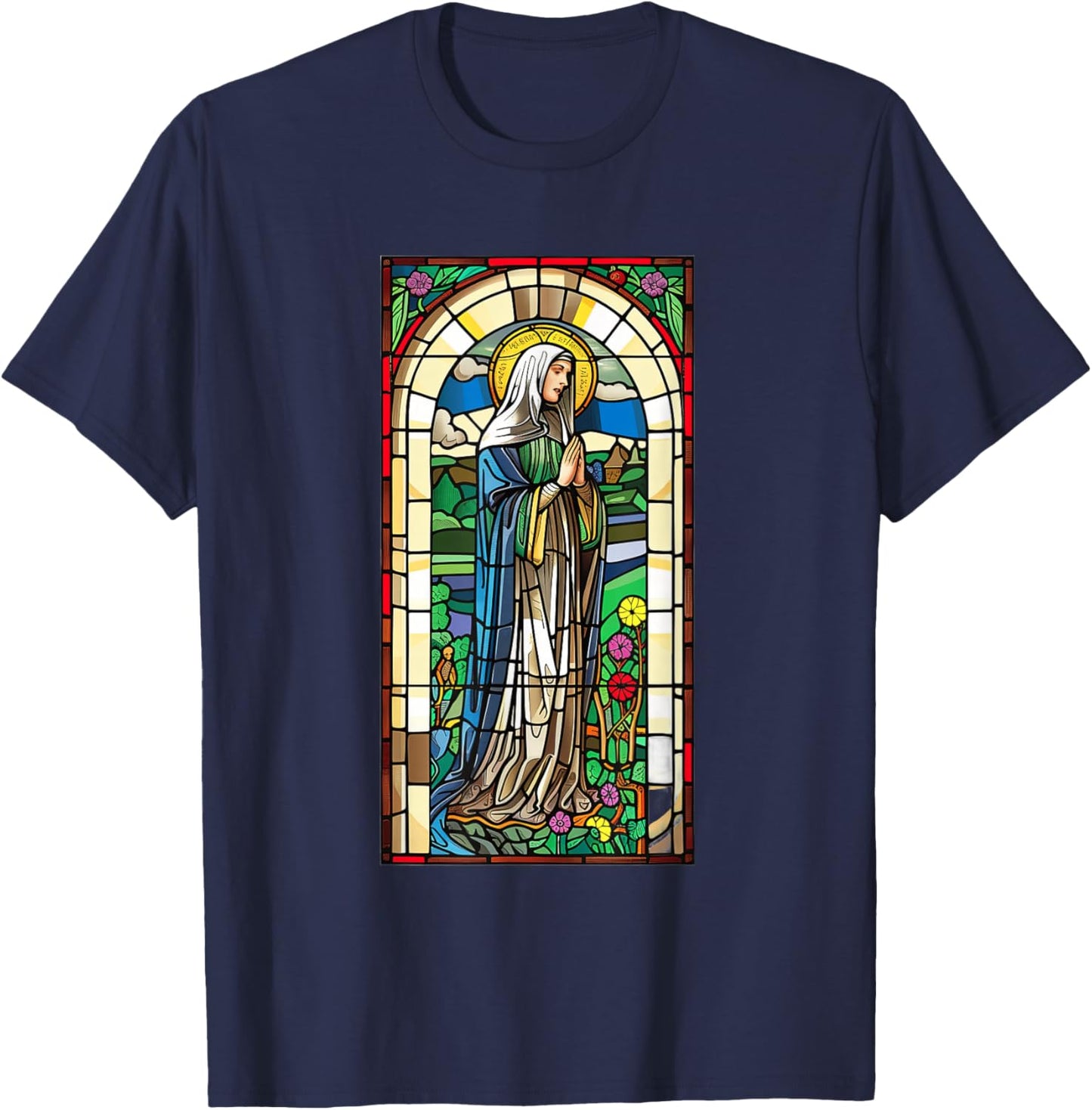 Saint Brigid Of Kildare Stained Glass Window T-Shirt - T-Shirt | Navy
