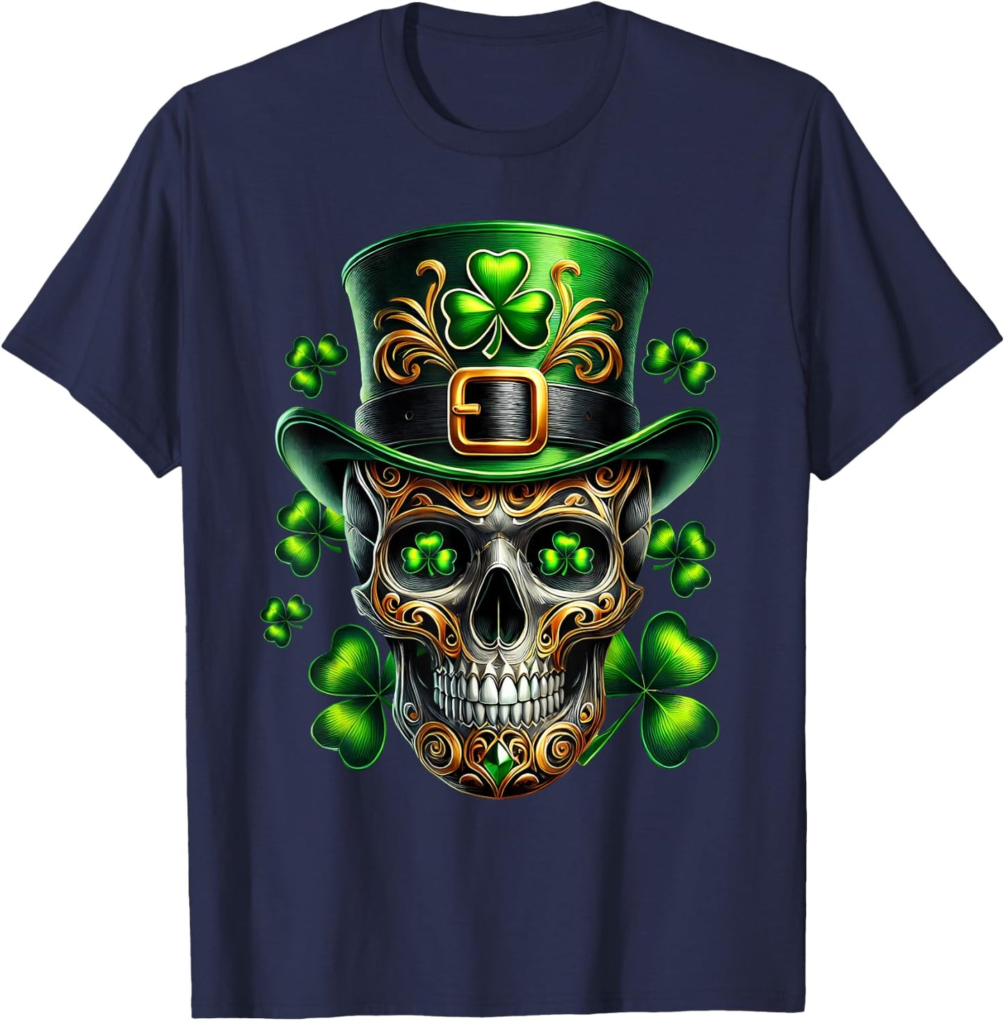 Men Irish Skull Shamrock Leprechaun Ireland St Patricks Day T-Shirt - T-Shirt | Navy