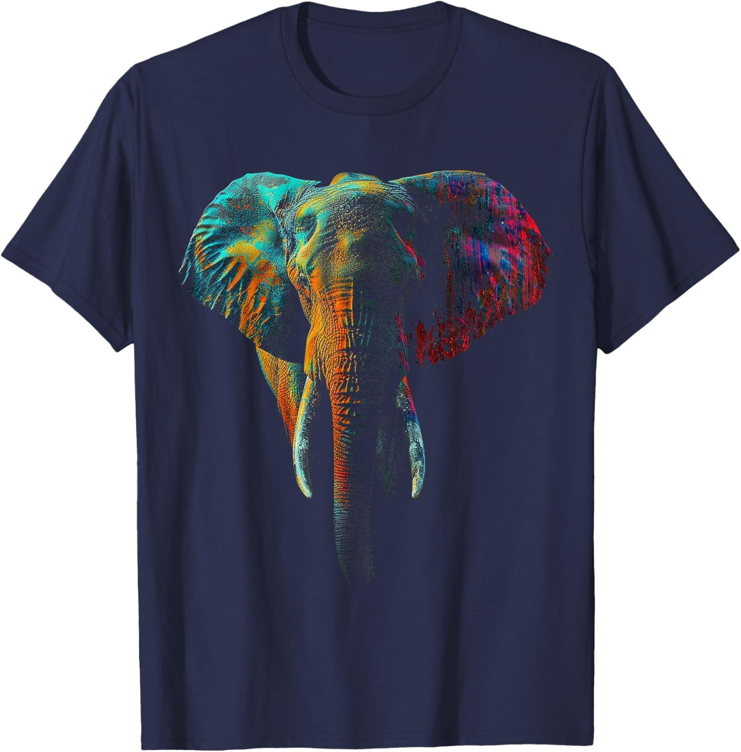 Elephant Colorful Animal Art Graphic Elephant T-Shirt - T-Shirt | Navy
