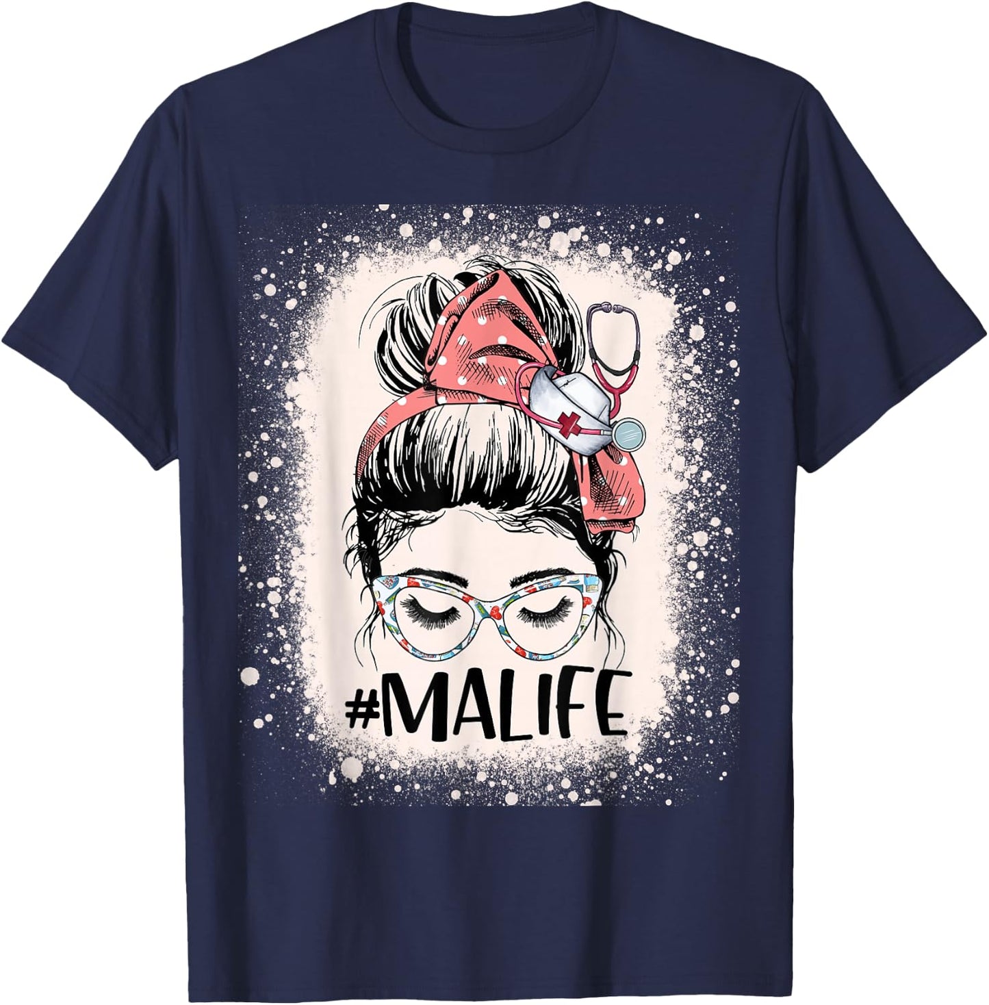 Medical Assistant Messy Bun MA Life Funny Nursing Assistant T-Shirt - T-Shirt | Navy