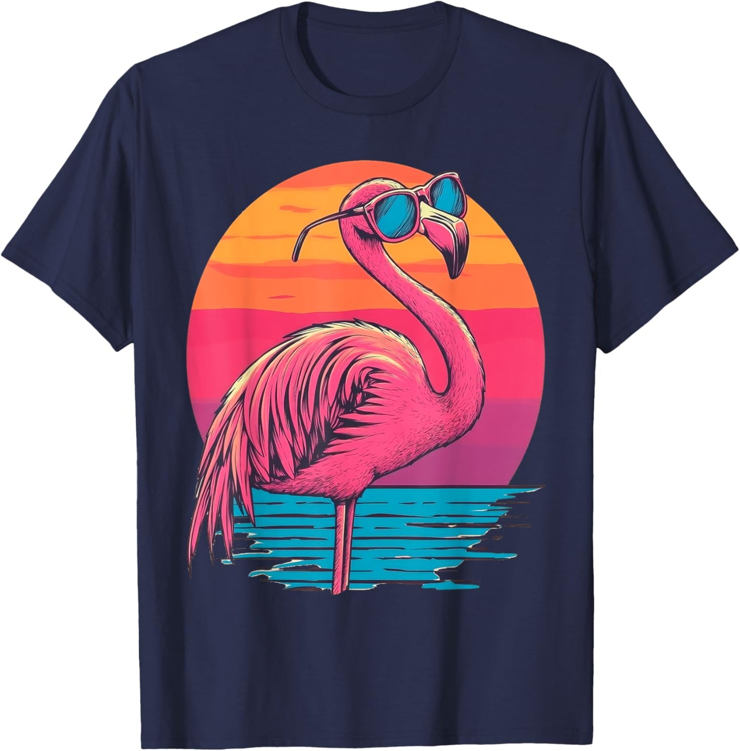 Retro Flamingo Sunglasses Sunset Style Vintage T-Shirt - T-Shirt | Navy