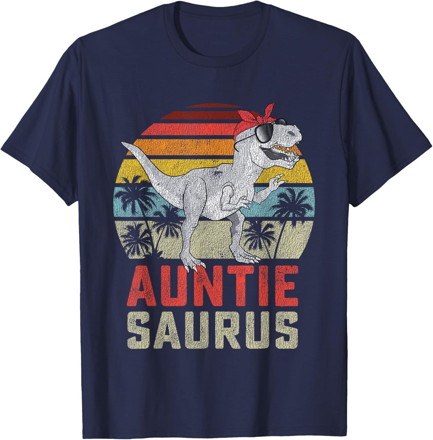 Auntiesaurus T Rex Dinosaur Auntie Saurus Family Matching T-Shirt - T-Shirt | Navy