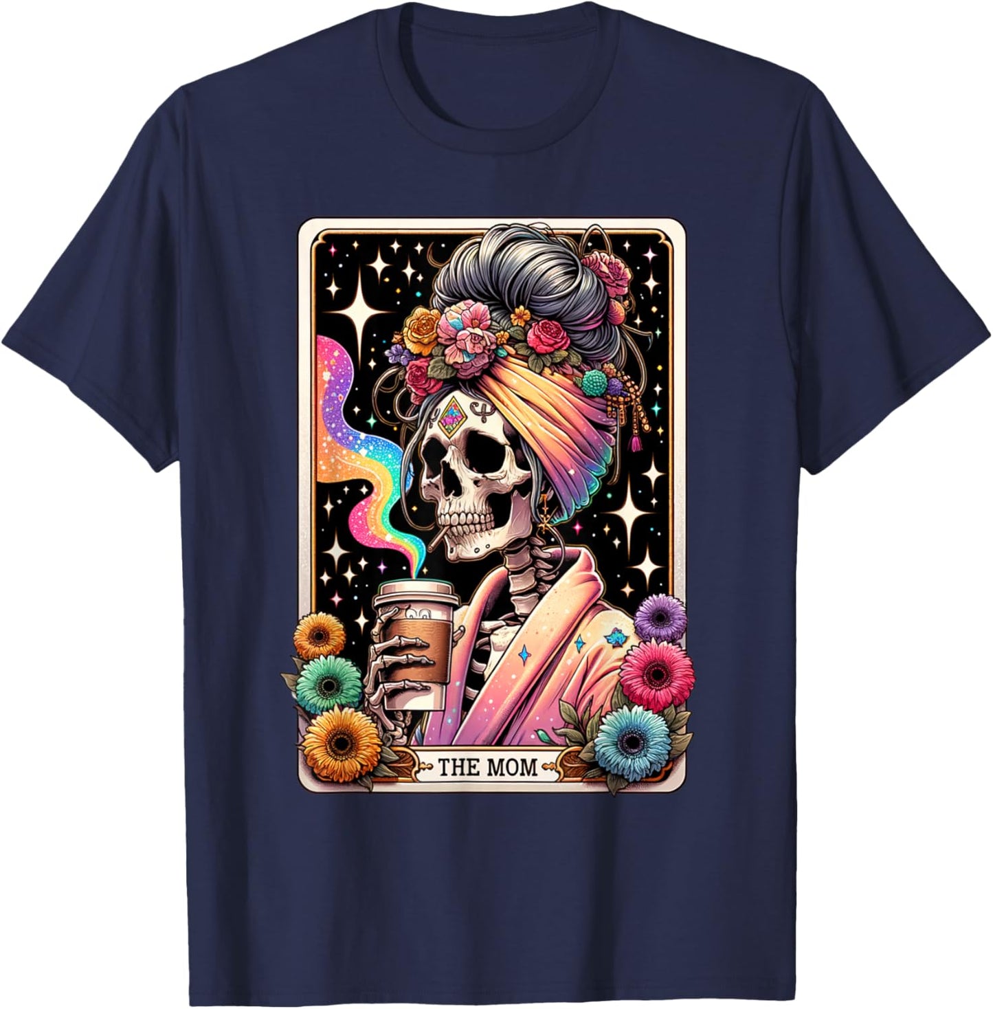The Mom Funny Tarot Card Women Messy Bun Coffee Mommy Mama T-Shirt - T-Shirt | Navy