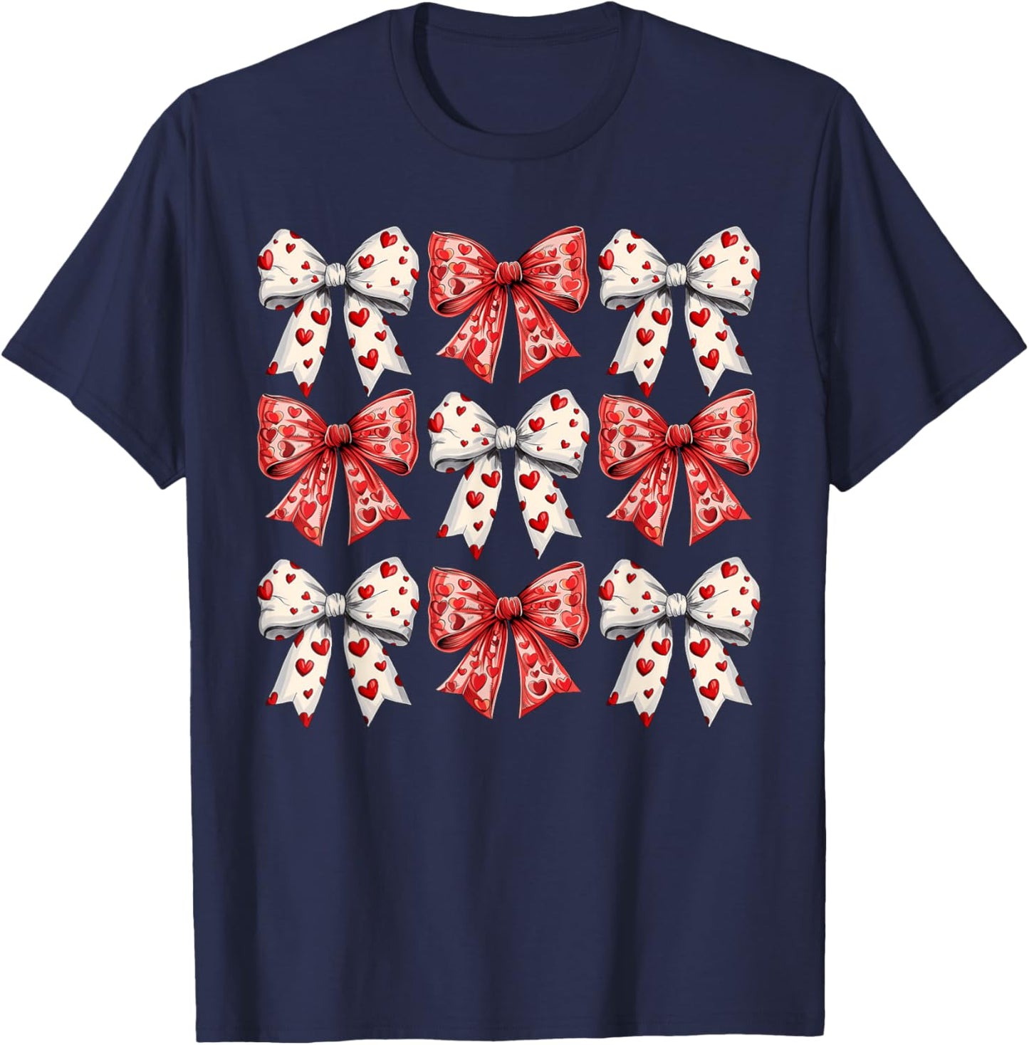 Retro Valentine's day Heart Coquette Bow Women Kids Girl T-Shirt - T-Shirt | Navy