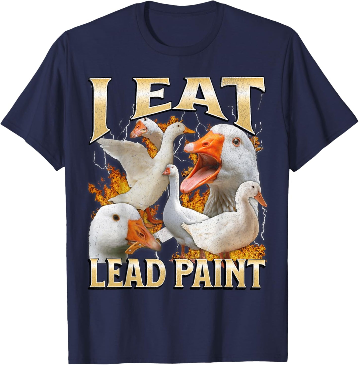 I Eat Lead Paint Funny Goose Meme Bootleg Y2K Graphic T-Shirt - T-Shirt | Navy