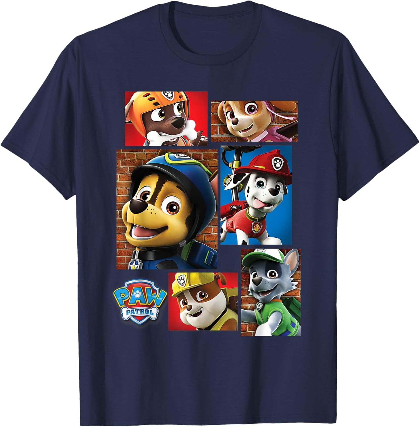 Paw Patrol Rescue Dogs In Squares T-Shirt - T-Shirt | Navy