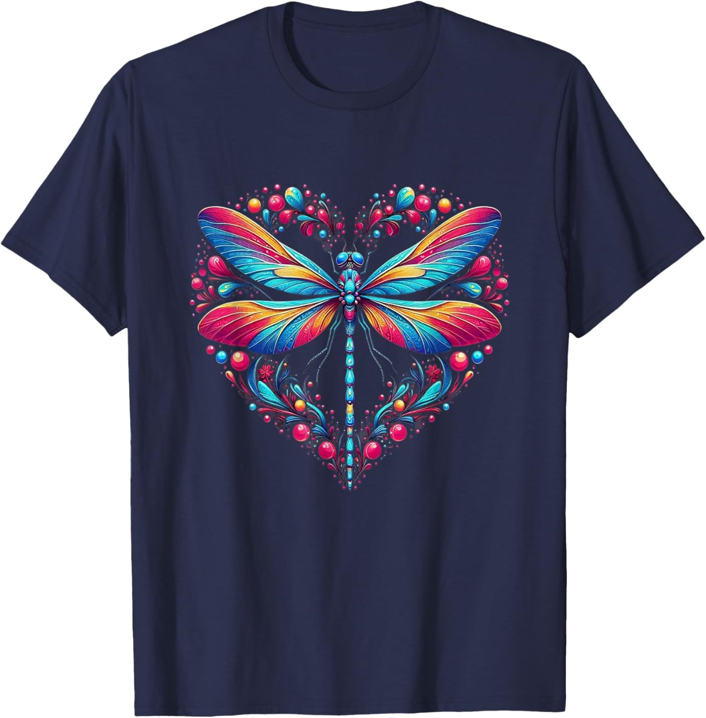 Dragonfly Love Spiritual Colorful Dragonflies Art Garden T-Shirt - T-Shirt | Navy