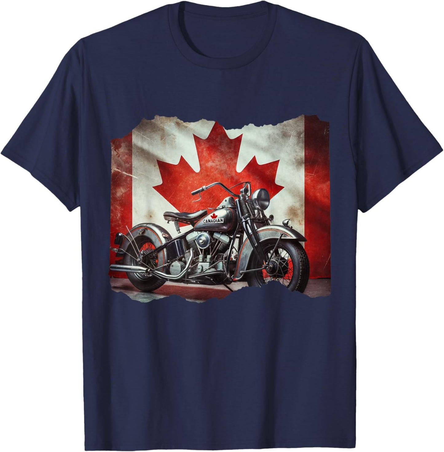 Retro Vintage Canada Flag Motorcycle Patriotic Biker T-Shirt - T-Shirt | Navy