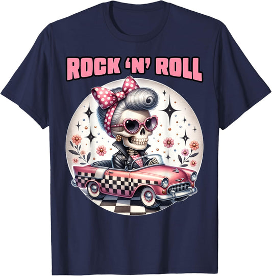 Rock N Roll 50s Sock Hop Dance Doo Wop Rockabilly 1950s Art T-Shirt - T-Shirt | Navy