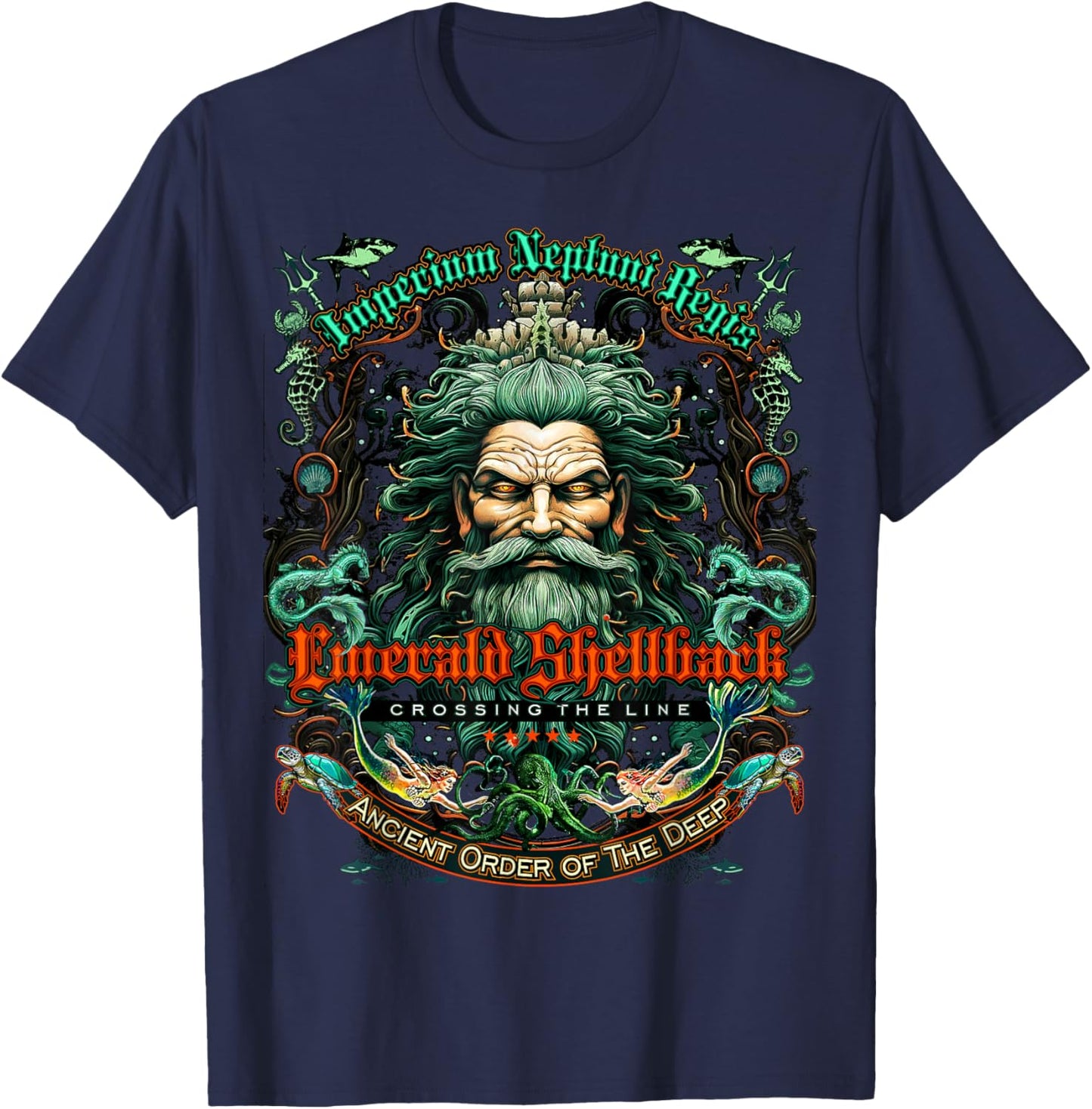 Emerald Shellback Crossing The Line T-Shirt - T-Shirt | Navy