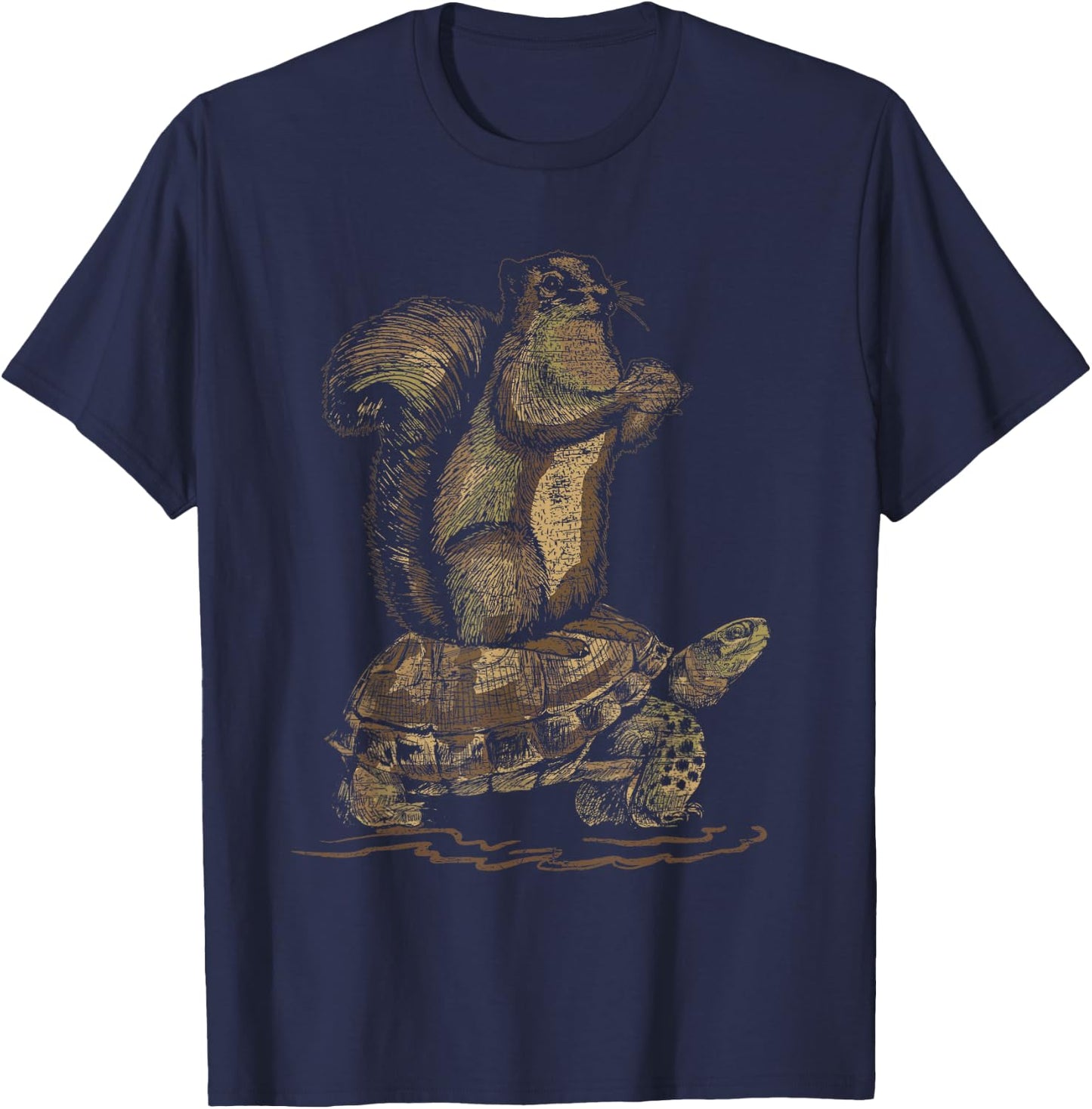 Vintage Animal Gifts Turtle Riding Squirrel T-Shirt - T-Shirt | Navy