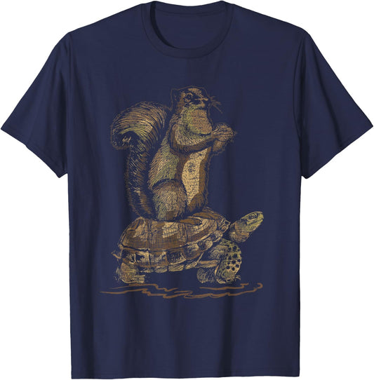 Vintage Animal Gifts Turtle Riding Squirrel T-Shirt - T-Shirt | Navy