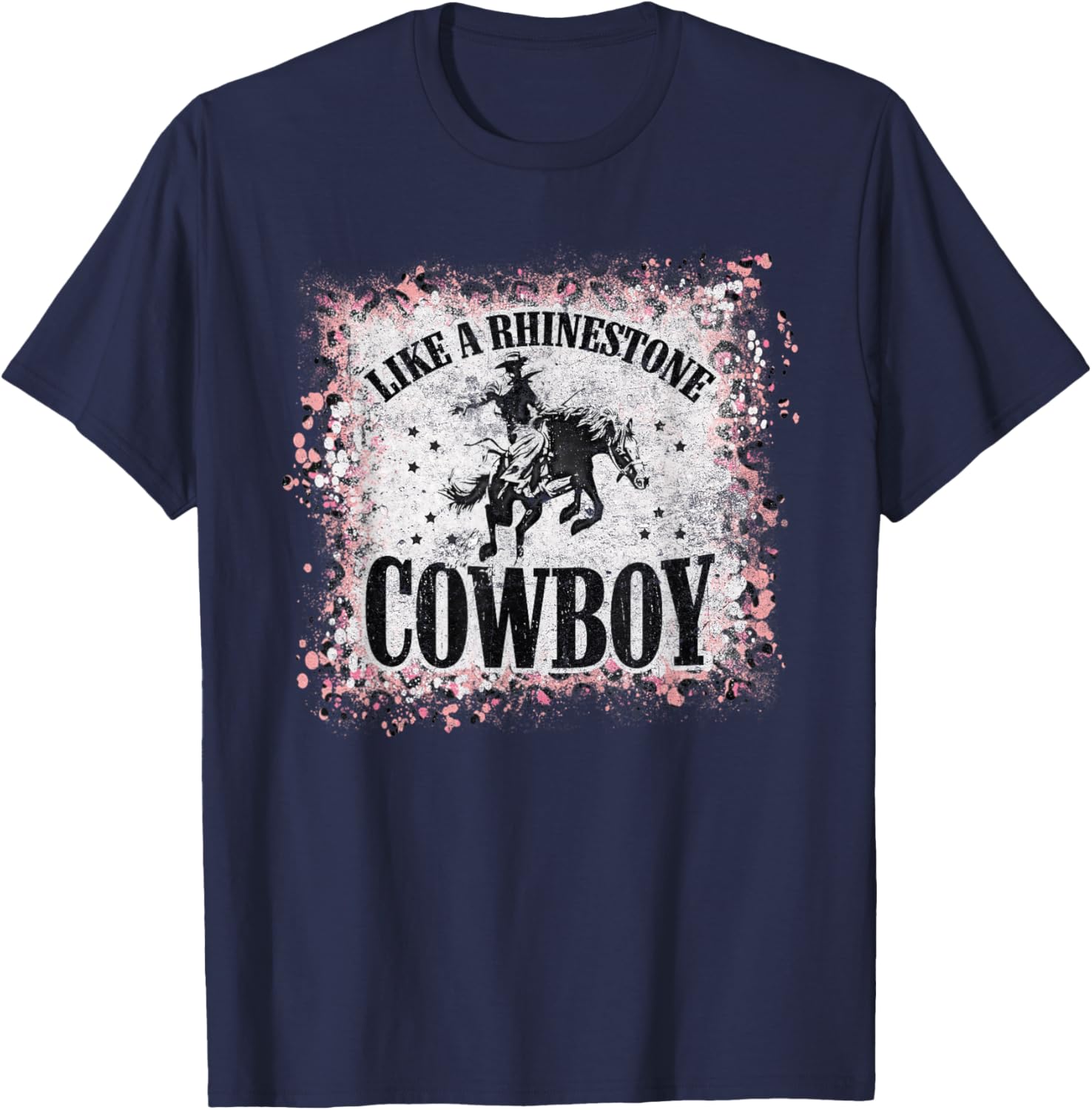 Vintage Leopard Bleached Like A Rhinestone Cowboy Horseback T-Shirt - T-Shirt | Navy