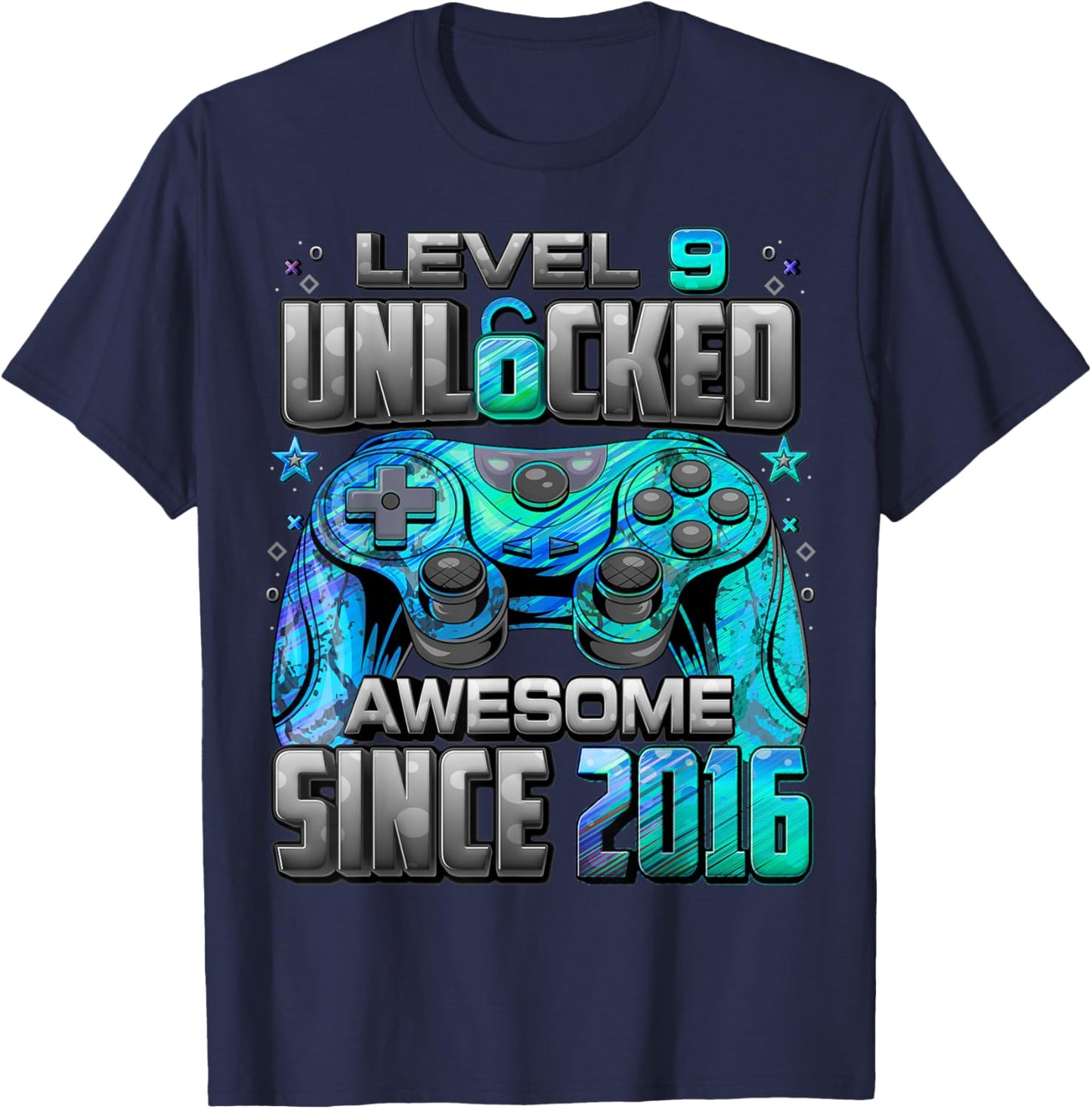 Level 9 Unlocked Awesome Since 2016 9th Birthday Gaming T-Shirt - T-Shirt | Navy