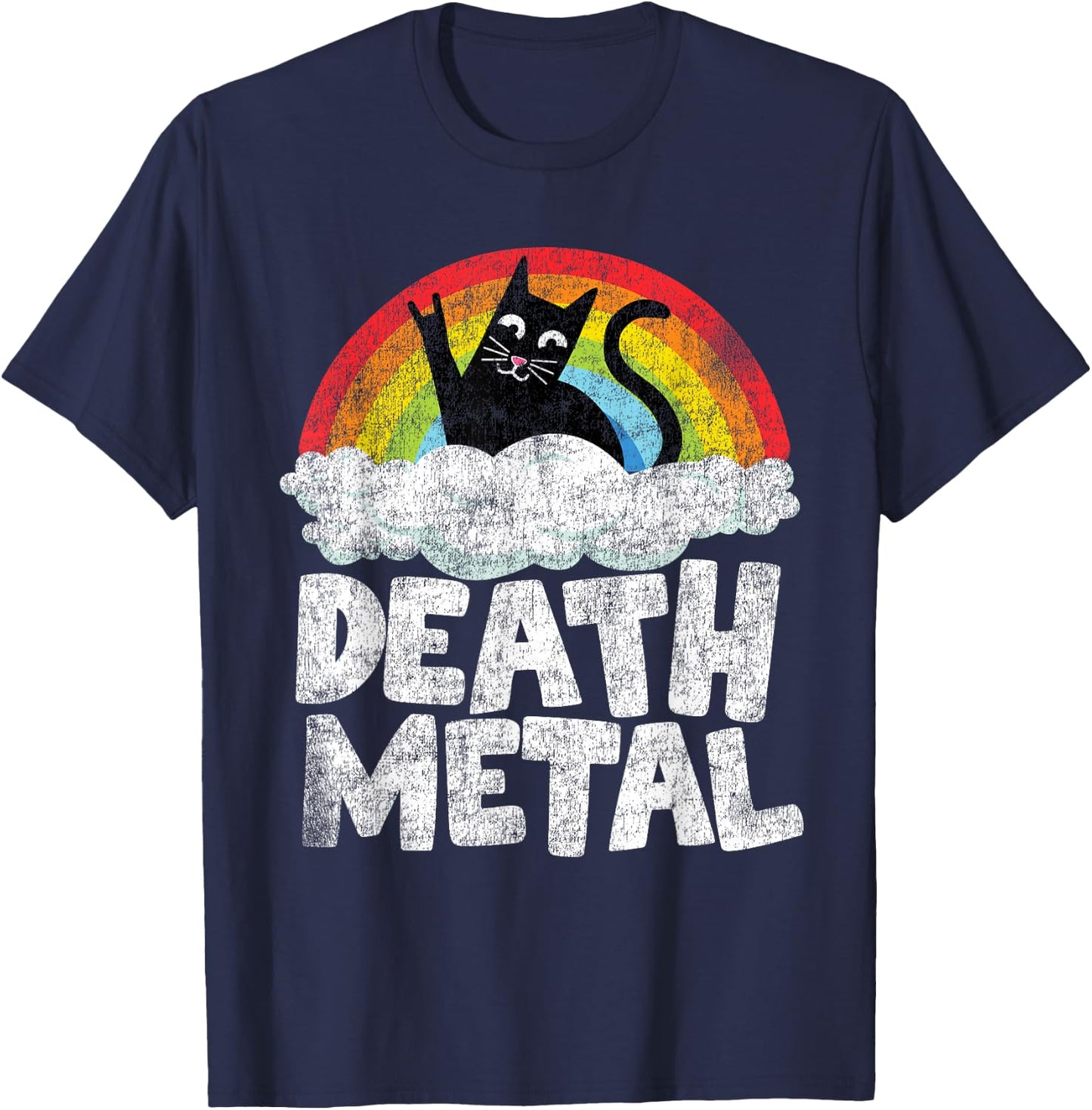 Cat Rainbow Heavy Metal Band Kids Goth Funny Death Metal Small T-Shirt - T-Shirt | Navy